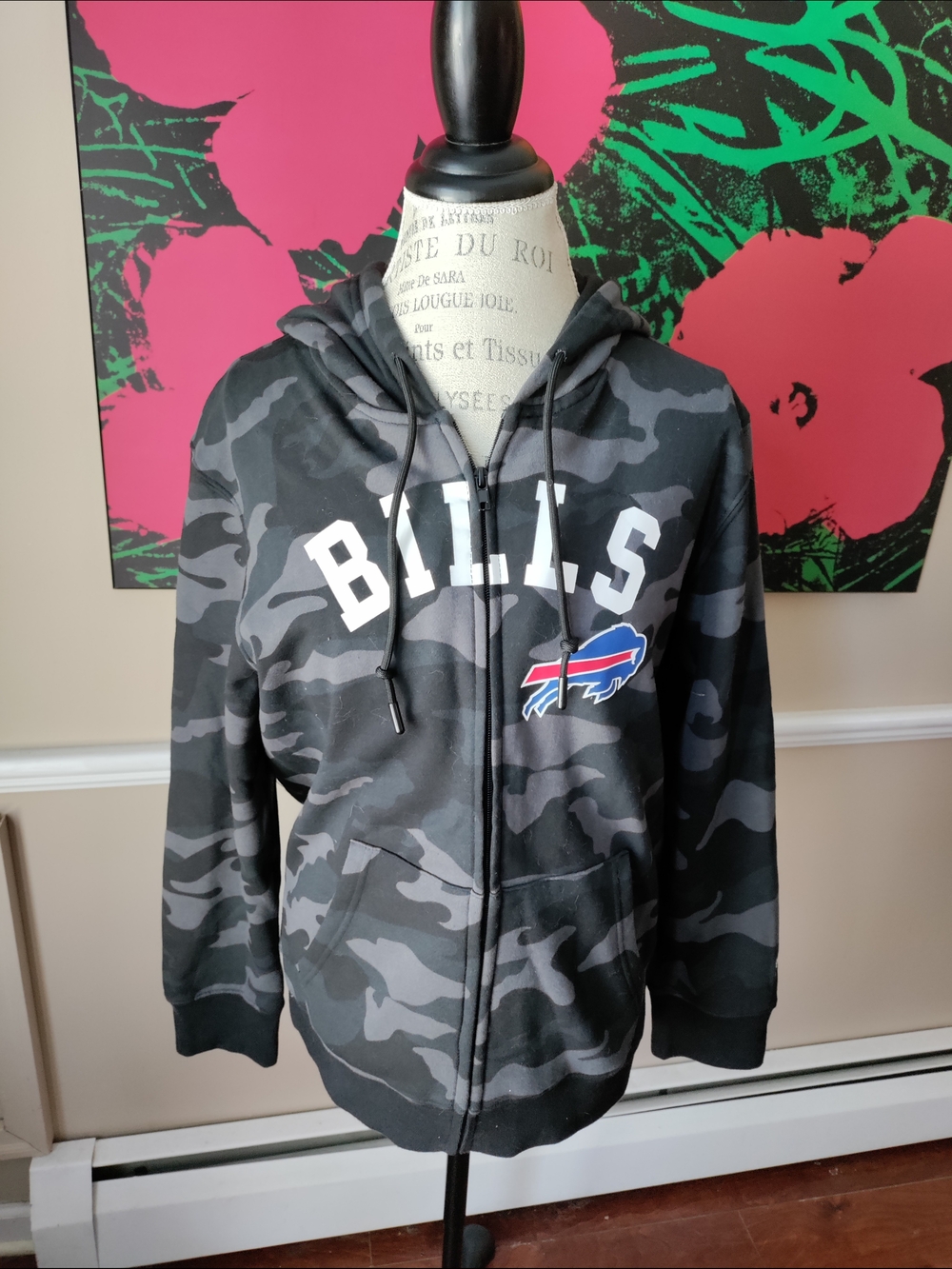 Women's NWOT New Era Black Buffalo Bills NFL Team Apparel Zip-Up Hoodie Size XL